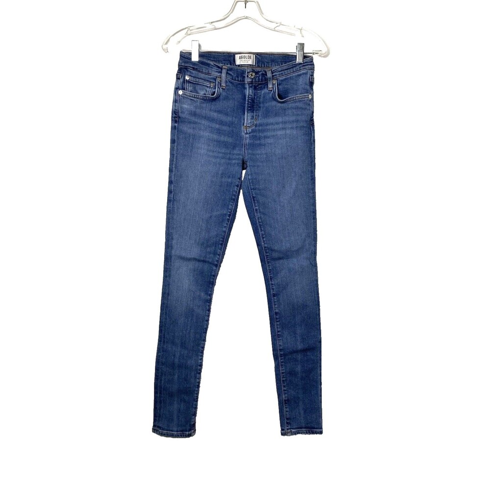 Agolde Blue Jeans Size 26 Stretch Denim Skinny Long Leg Pockets Mid Rise